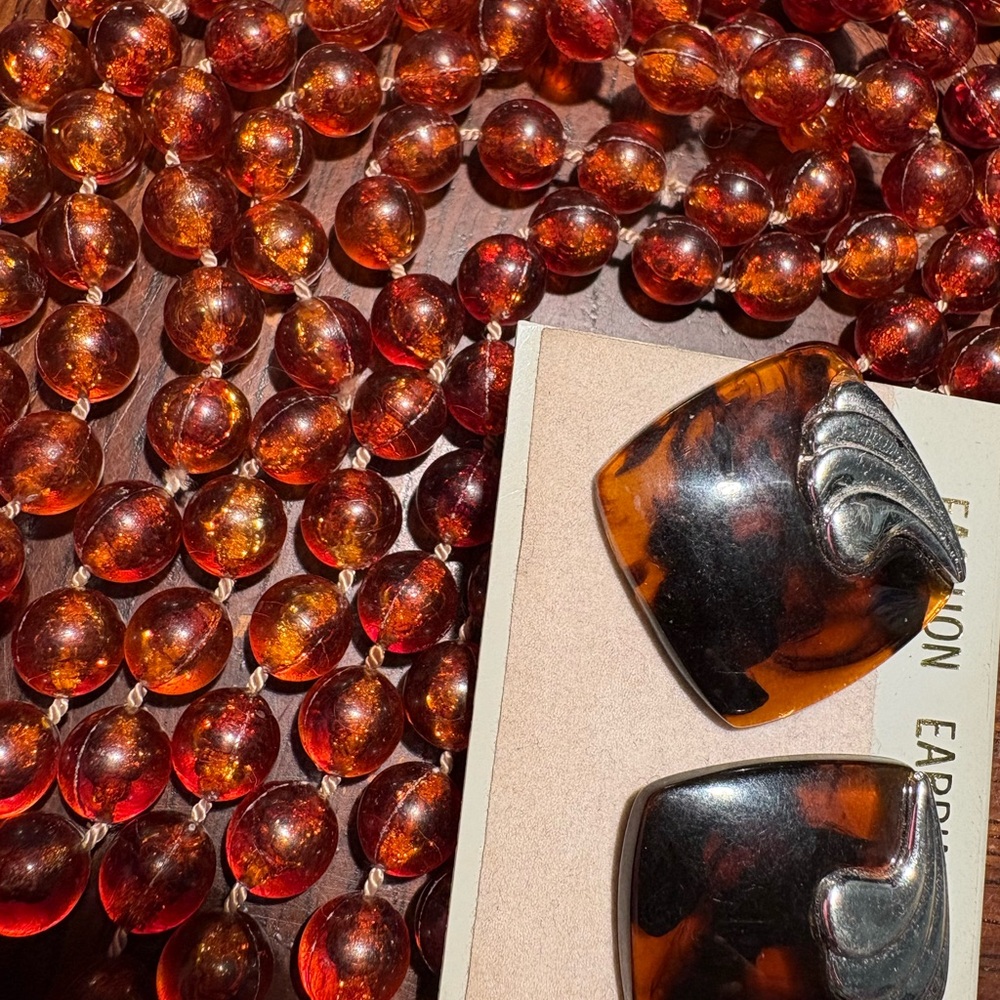 Amber Beaded Necklace and Earrings Set
